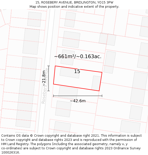 15, ROSEBERY AVENUE, BRIDLINGTON, YO15 3PW: Plot and title map