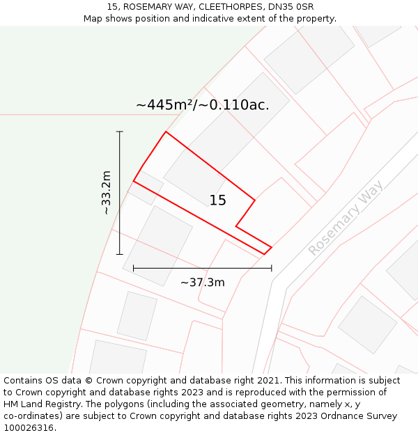 15, ROSEMARY WAY, CLEETHORPES, DN35 0SR: Plot and title map