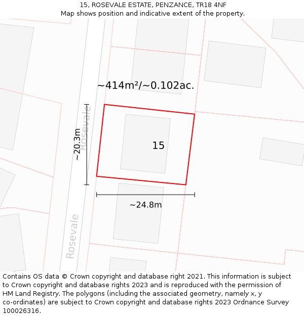 15, ROSEVALE ESTATE, PENZANCE, TR18 4NF: Plot and title map