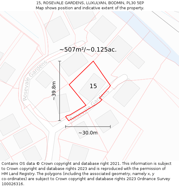 15, ROSEVALE GARDENS, LUXULYAN, BODMIN, PL30 5EP: Plot and title map