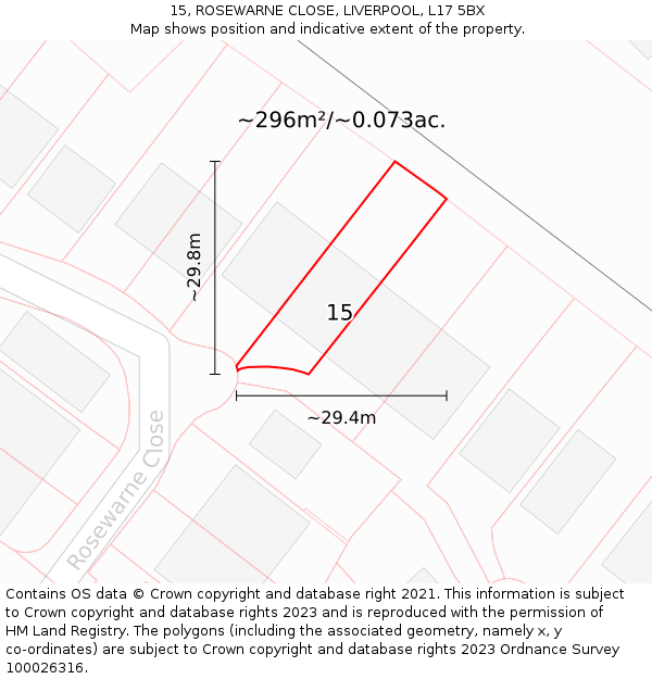 15, ROSEWARNE CLOSE, LIVERPOOL, L17 5BX: Plot and title map