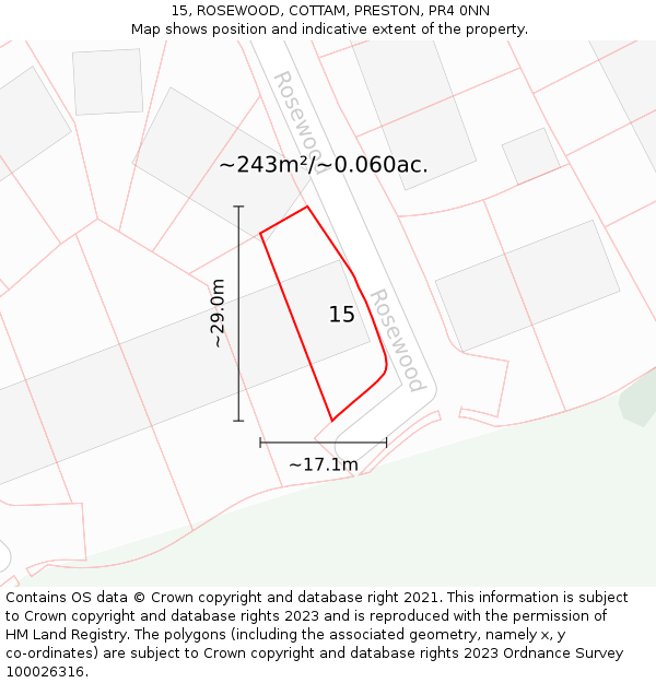 15, ROSEWOOD, COTTAM, PRESTON, PR4 0NN: Plot and title map