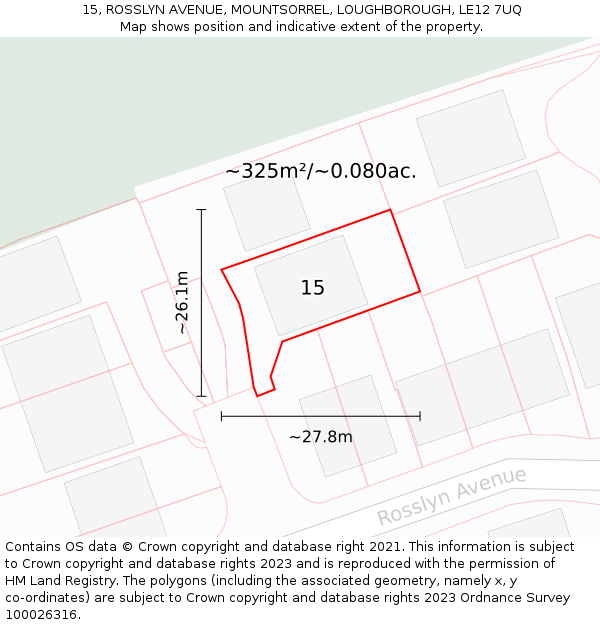 15, ROSSLYN AVENUE, MOUNTSORREL, LOUGHBOROUGH, LE12 7UQ: Plot and title map