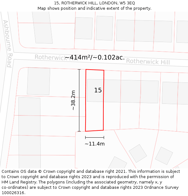 15, ROTHERWICK HILL, LONDON, W5 3EQ: Plot and title map