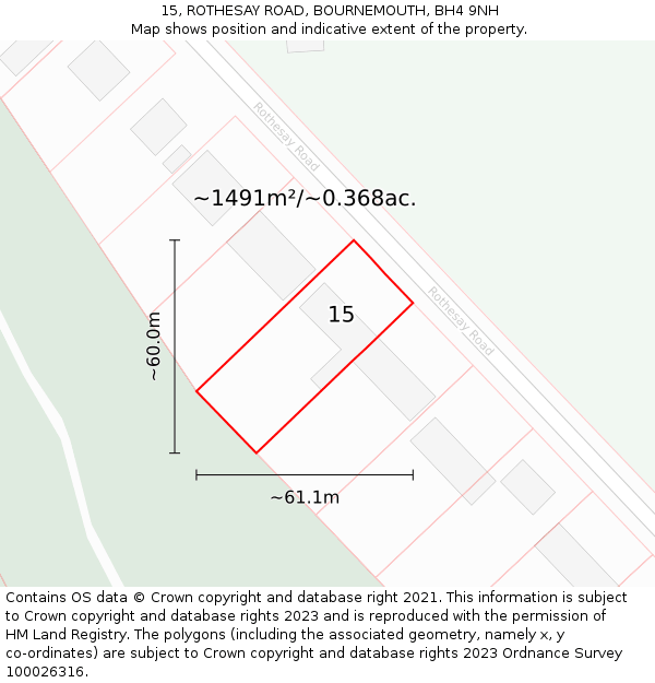 15, ROTHESAY ROAD, BOURNEMOUTH, BH4 9NH: Plot and title map