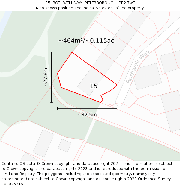 15, ROTHWELL WAY, PETERBOROUGH, PE2 7WE: Plot and title map