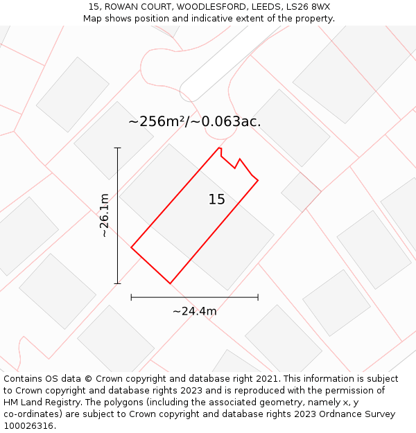 15, ROWAN COURT, WOODLESFORD, LEEDS, LS26 8WX: Plot and title map