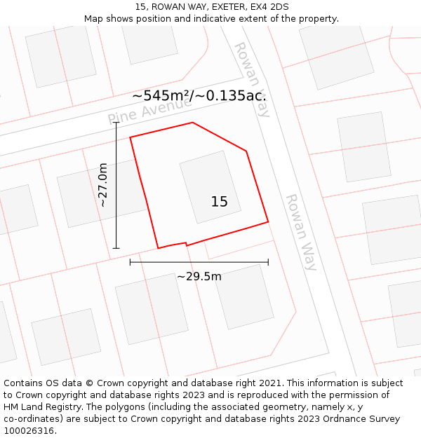 15, ROWAN WAY, EXETER, EX4 2DS: Plot and title map