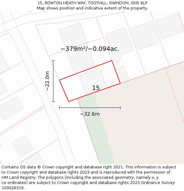 15, ROWTON HEATH WAY, TOOTHILL, SWINDON, SN5 8LP: Plot and title map