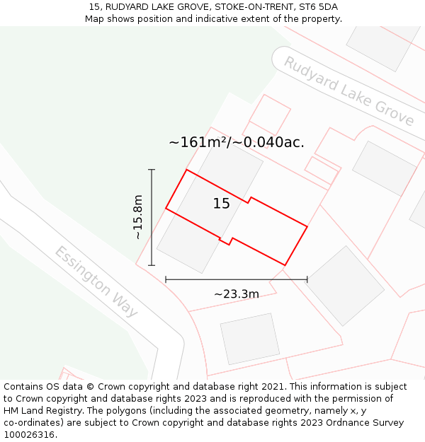 15, RUDYARD LAKE GROVE, STOKE-ON-TRENT, ST6 5DA: Plot and title map