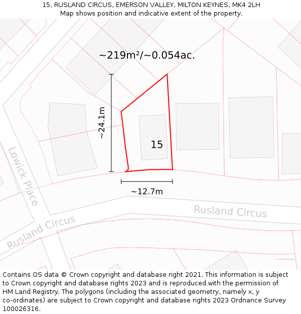 15, RUSLAND CIRCUS, EMERSON VALLEY, MILTON KEYNES, MK4 2LH: Plot and title map