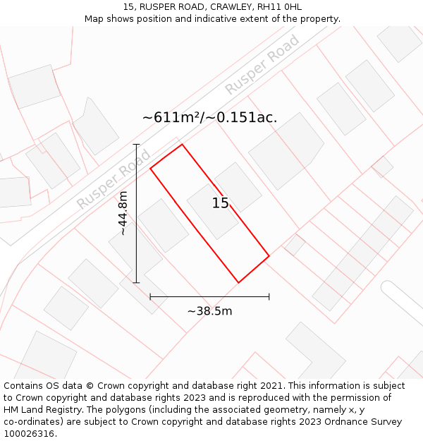 15, RUSPER ROAD, CRAWLEY, RH11 0HL: Plot and title map