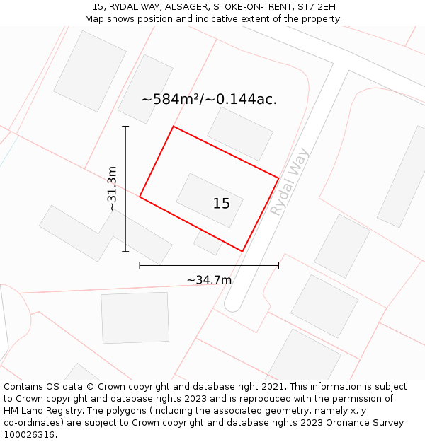 15, RYDAL WAY, ALSAGER, STOKE-ON-TRENT, ST7 2EH: Plot and title map