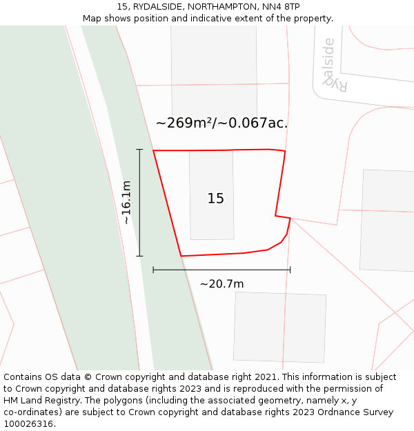 15, RYDALSIDE, NORTHAMPTON, NN4 8TP: Plot and title map