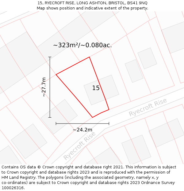 15, RYECROFT RISE, LONG ASHTON, BRISTOL, BS41 9NQ: Plot and title map