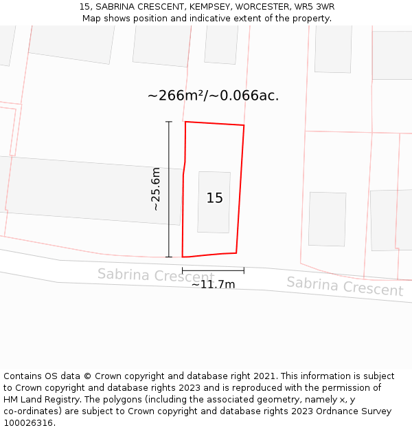 15, SABRINA CRESCENT, KEMPSEY, WORCESTER, WR5 3WR: Plot and title map