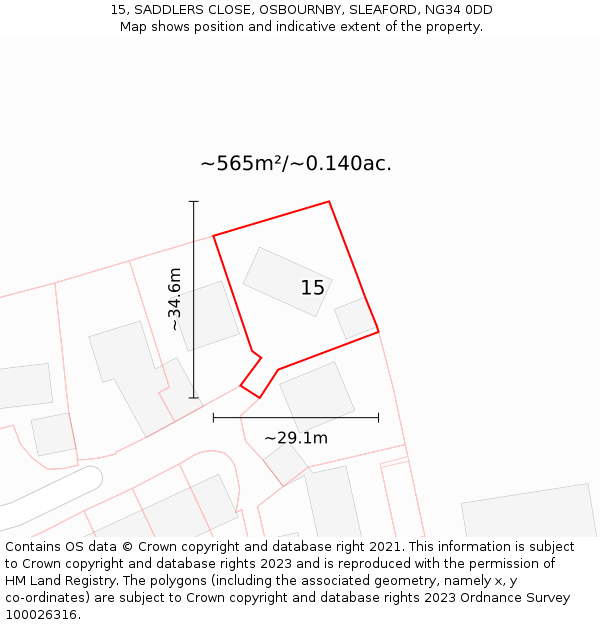 15, SADDLERS CLOSE, OSBOURNBY, SLEAFORD, NG34 0DD: Plot and title map
