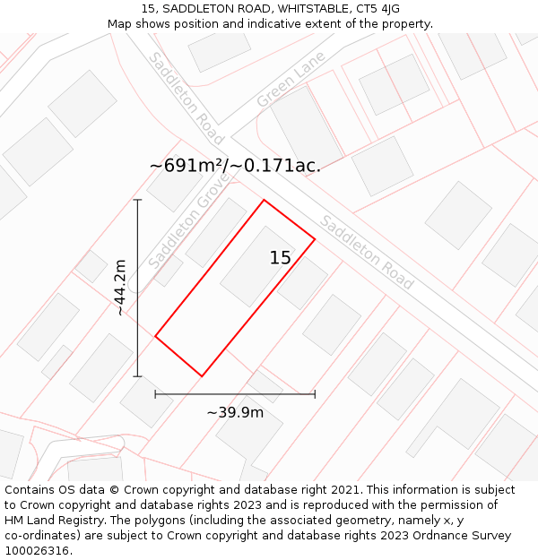 15, SADDLETON ROAD, WHITSTABLE, CT5 4JG: Plot and title map