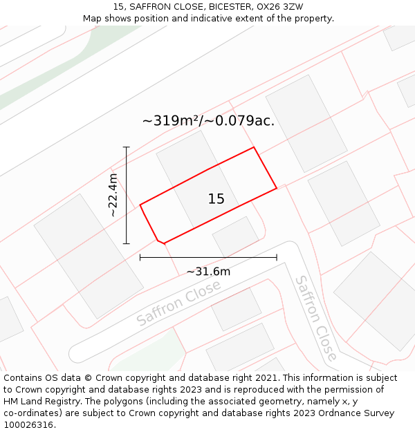 15, SAFFRON CLOSE, BICESTER, OX26 3ZW: Plot and title map