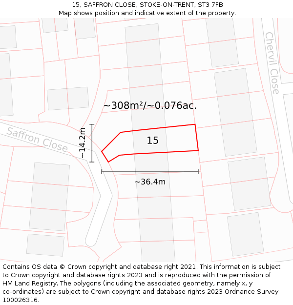 15, SAFFRON CLOSE, STOKE-ON-TRENT, ST3 7FB: Plot and title map