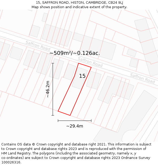 15, SAFFRON ROAD, HISTON, CAMBRIDGE, CB24 9LJ: Plot and title map