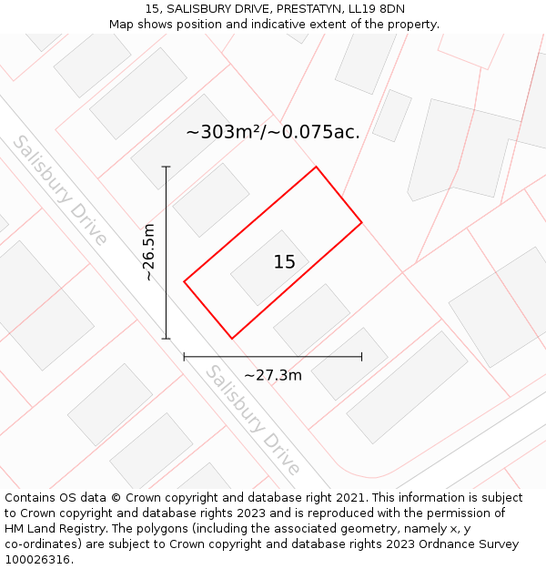 15, SALISBURY DRIVE, PRESTATYN, LL19 8DN: Plot and title map