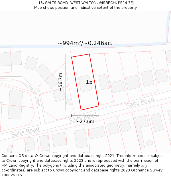 15, SALTS ROAD, WEST WALTON, WISBECH, PE14 7EJ: Plot and title map