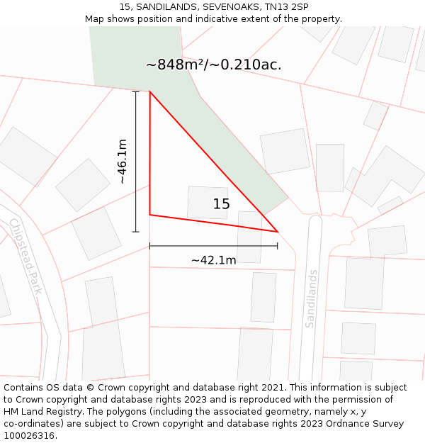 15, SANDILANDS, SEVENOAKS, TN13 2SP: Plot and title map