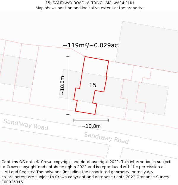 15, SANDIWAY ROAD, ALTRINCHAM, WA14 1HU: Plot and title map