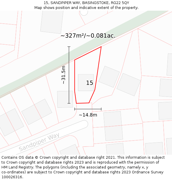 15, SANDPIPER WAY, BASINGSTOKE, RG22 5QY: Plot and title map