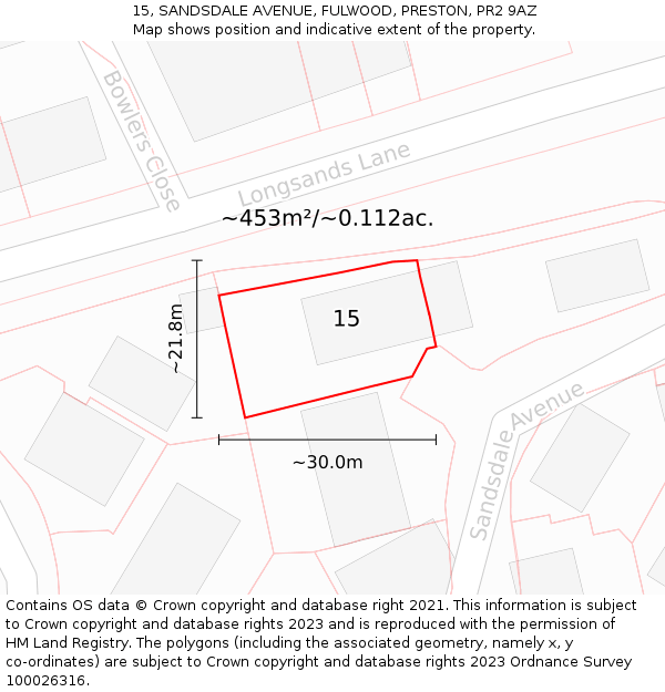 15, SANDSDALE AVENUE, FULWOOD, PRESTON, PR2 9AZ: Plot and title map