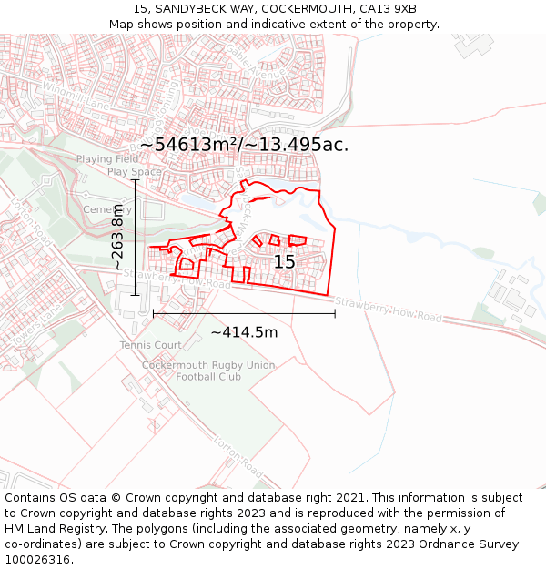 15, SANDYBECK WAY, COCKERMOUTH, CA13 9XB: Plot and title map