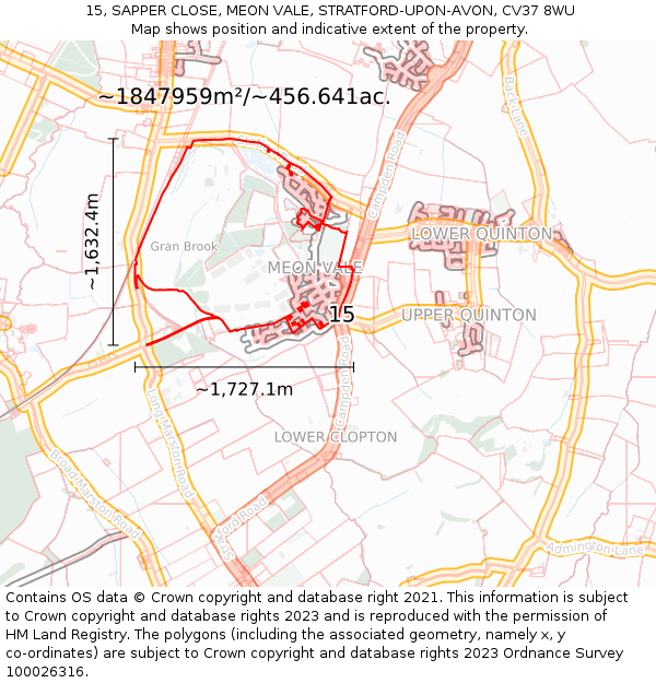 15, SAPPER CLOSE, MEON VALE, STRATFORD-UPON-AVON, CV37 8WU: Plot and title map