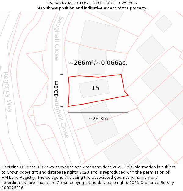 15, SAUGHALL CLOSE, NORTHWICH, CW9 8GS: Plot and title map