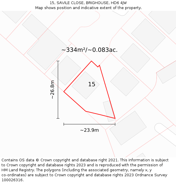 15, SAVILE CLOSE, BRIGHOUSE, HD6 4JW: Plot and title map