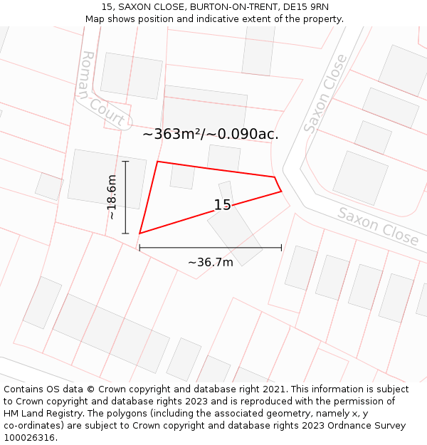 15, SAXON CLOSE, BURTON-ON-TRENT, DE15 9RN: Plot and title map