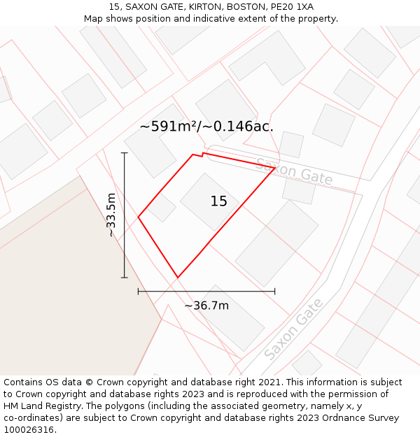 15, SAXON GATE, KIRTON, BOSTON, PE20 1XA: Plot and title map