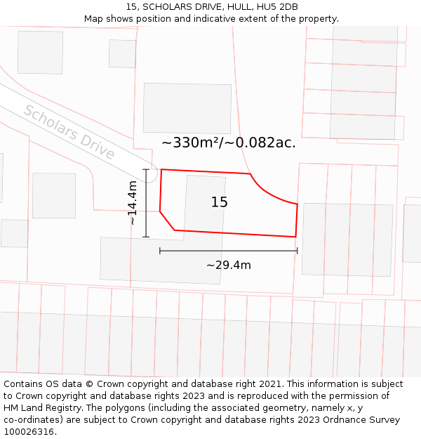 15, SCHOLARS DRIVE, HULL, HU5 2DB: Plot and title map