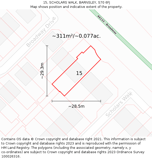 15, SCHOLARS WALK, BARNSLEY, S70 6FJ: Plot and title map