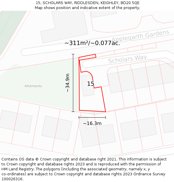 15, SCHOLARS WAY, RIDDLESDEN, KEIGHLEY, BD20 5QE: Plot and title map