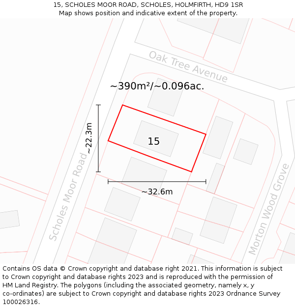 15, SCHOLES MOOR ROAD, SCHOLES, HOLMFIRTH, HD9 1SR: Plot and title map