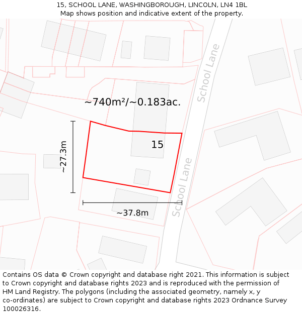 15, SCHOOL LANE, WASHINGBOROUGH, LINCOLN, LN4 1BL: Plot and title map