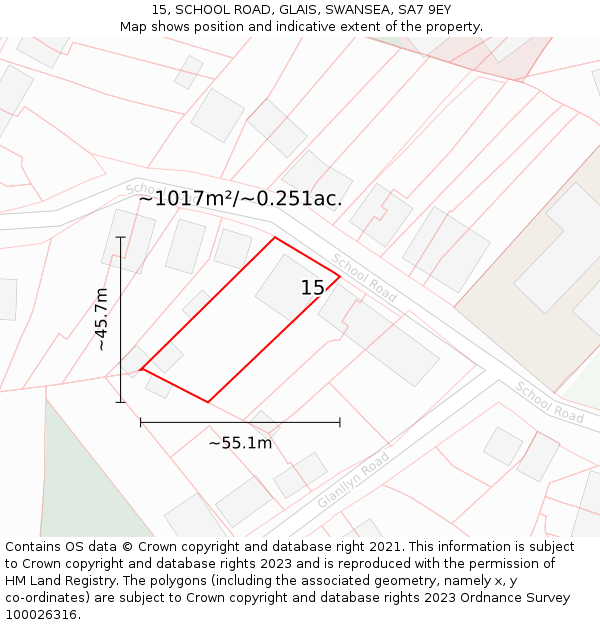 15, SCHOOL ROAD, GLAIS, SWANSEA, SA7 9EY: Plot and title map