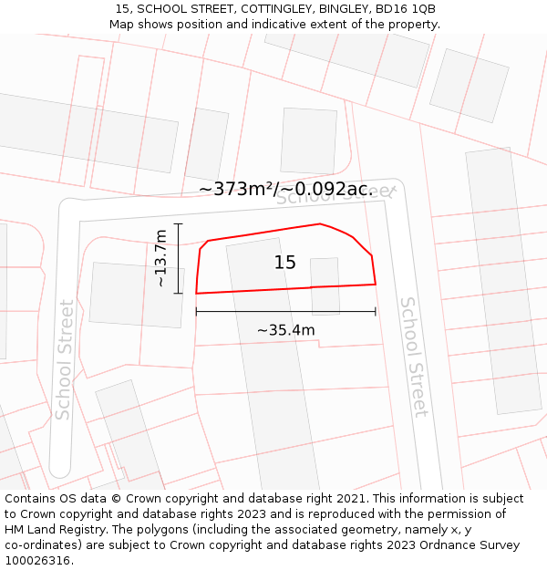 15, SCHOOL STREET, COTTINGLEY, BINGLEY, BD16 1QB: Plot and title map