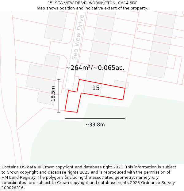 15, SEA VIEW DRIVE, WORKINGTON, CA14 5DF: Plot and title map
