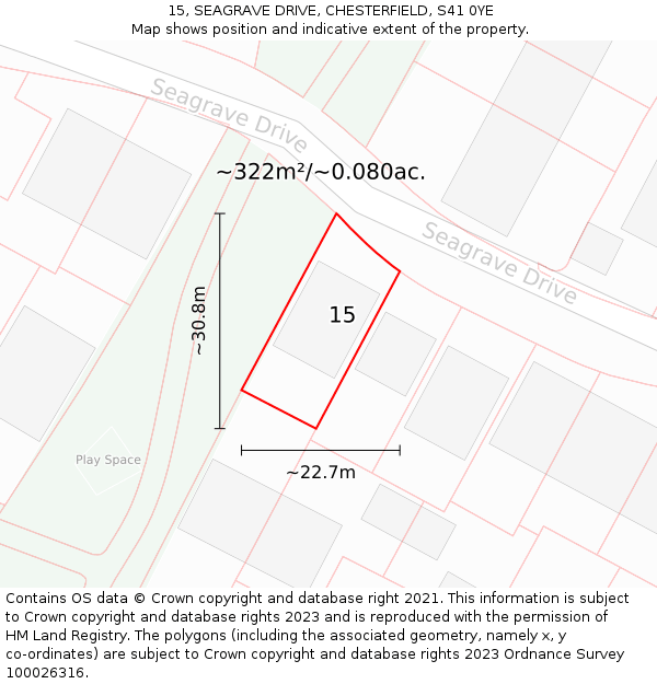 15, SEAGRAVE DRIVE, CHESTERFIELD, S41 0YE: Plot and title map