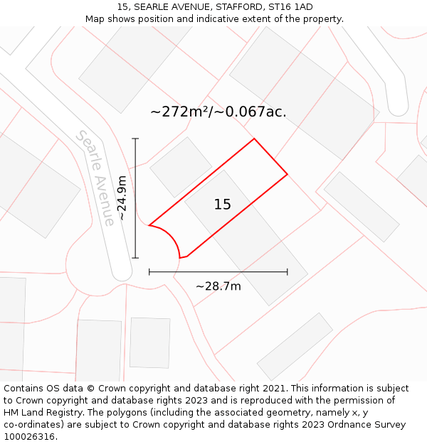 15, SEARLE AVENUE, STAFFORD, ST16 1AD: Plot and title map