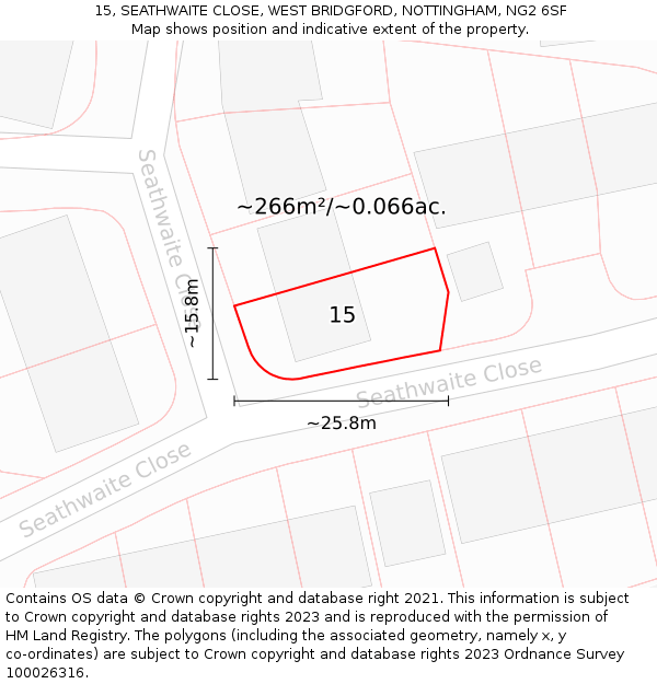 15, SEATHWAITE CLOSE, WEST BRIDGFORD, NOTTINGHAM, NG2 6SF: Plot and title map