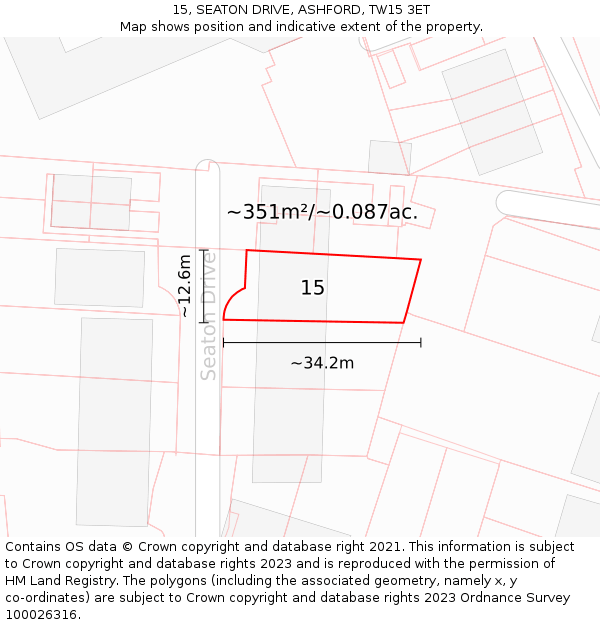 15, SEATON DRIVE, ASHFORD, TW15 3ET: Plot and title map