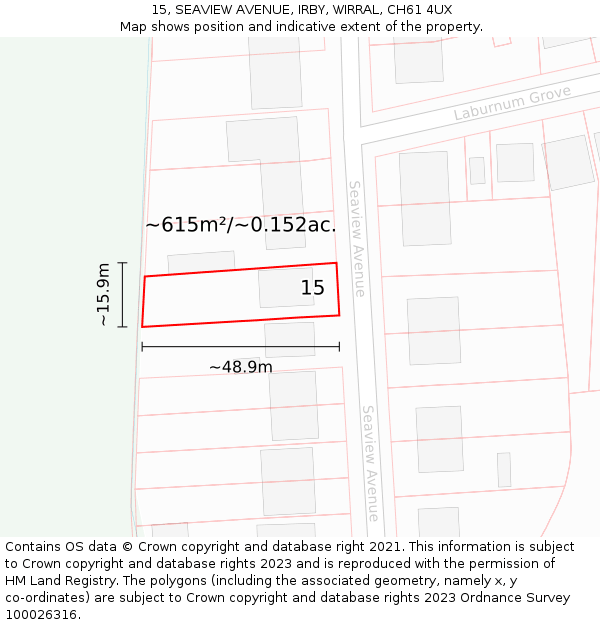 15, SEAVIEW AVENUE, IRBY, WIRRAL, CH61 4UX: Plot and title map